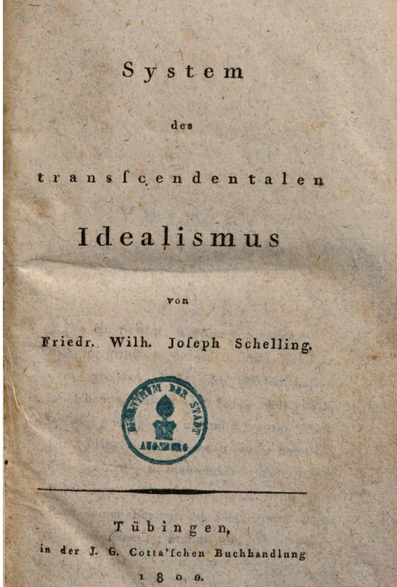 Titelblatt der Erstausgabe des System des transscendentalen Idealismus, T&uuml;bingen 1800